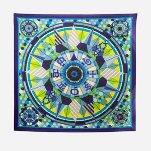 Hermes Multicolor Blue/Green Cashmere and Silk Shawl